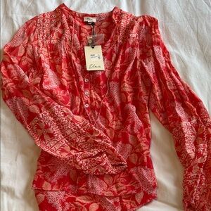 Vibrant Red and White Floral Blouse
